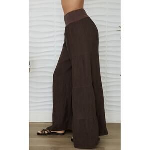 Milio Milano Linen Palazzo Tiered Wide Leg Pants S Brown Boho Lagenlook Travel